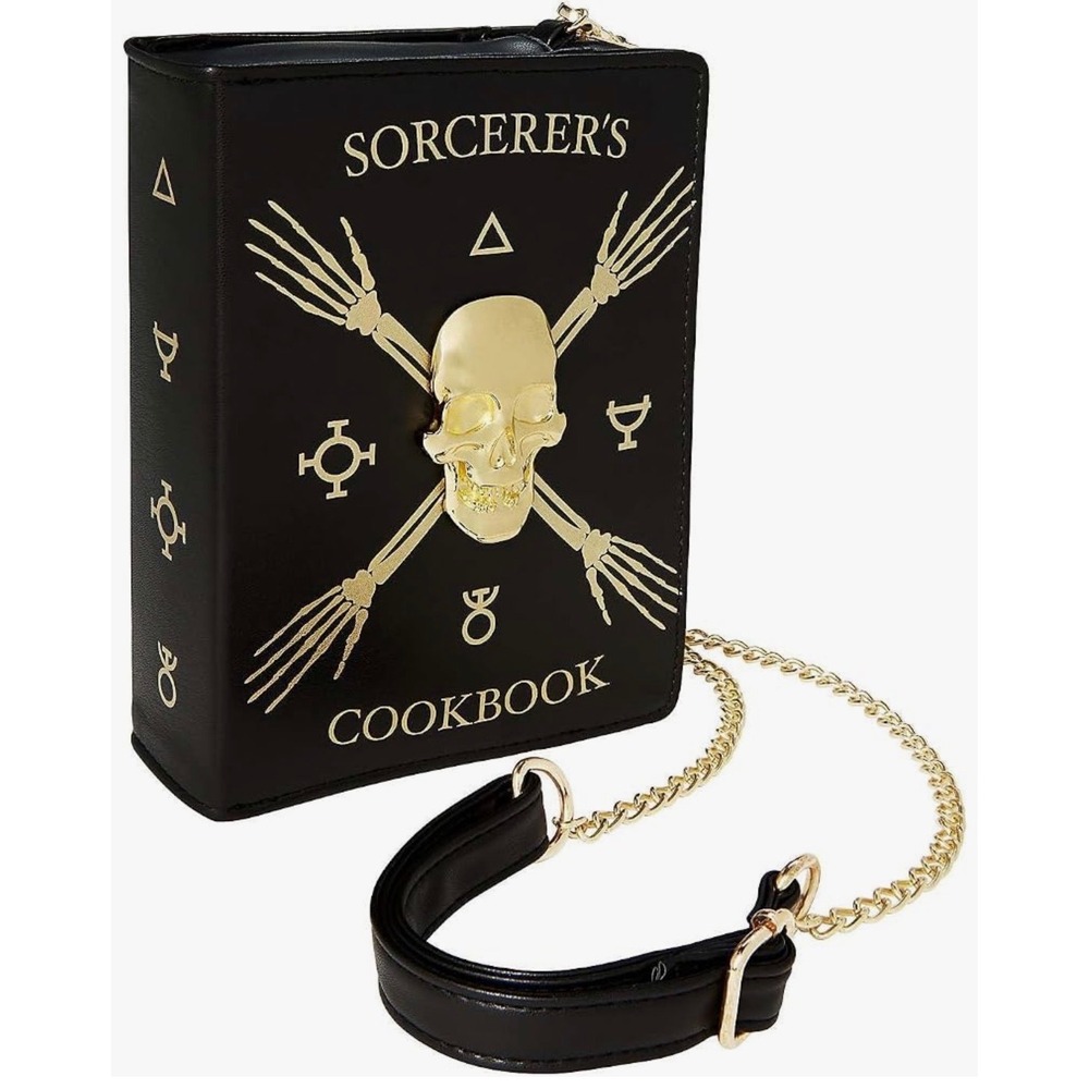 Disney Descendants Rise of Red Sorcerers Cookbook Skull Crossbody Bag Black Gold